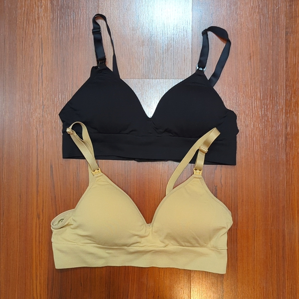Two Blanqi Cooling Maternity + Nursing Bras 2.0, Nude and Black, Size: Large
